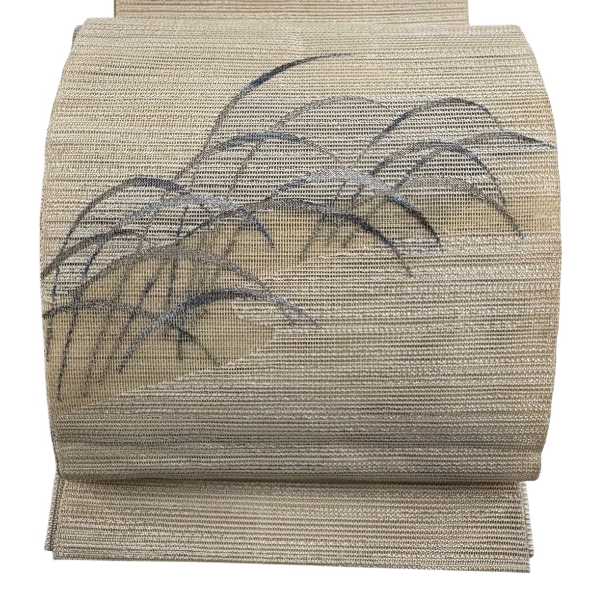【美品】 名古屋帯 秀品 夏帯 八寸名古屋帯 松葉仕立てもの 水平坑仕立てもの 葉柄 現ナマ糸 ベージュ 正絹 【中古】