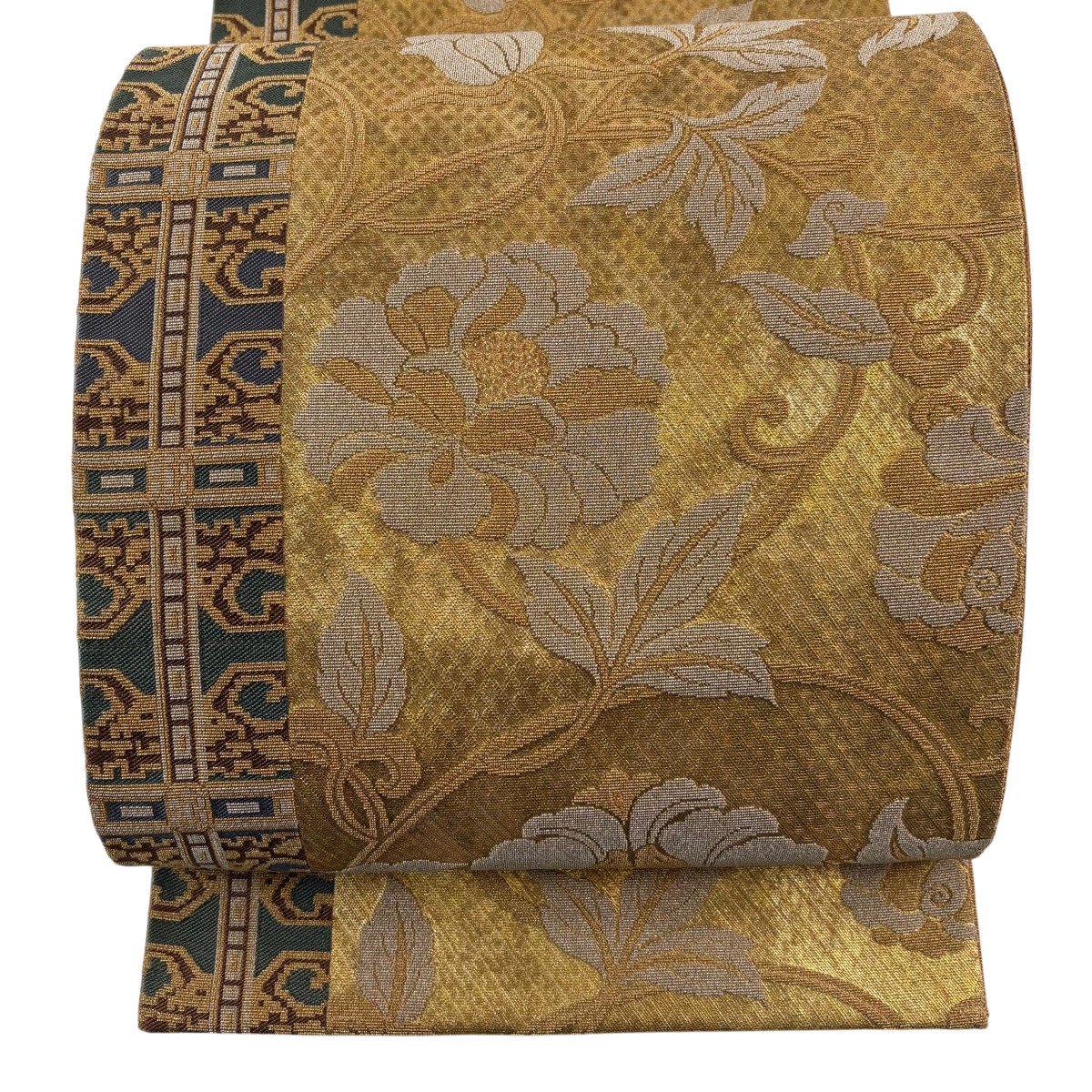 袋帯 神品 二重蔓名取り草唐草 金糸 箔 金色 六通 正絹 【中古】