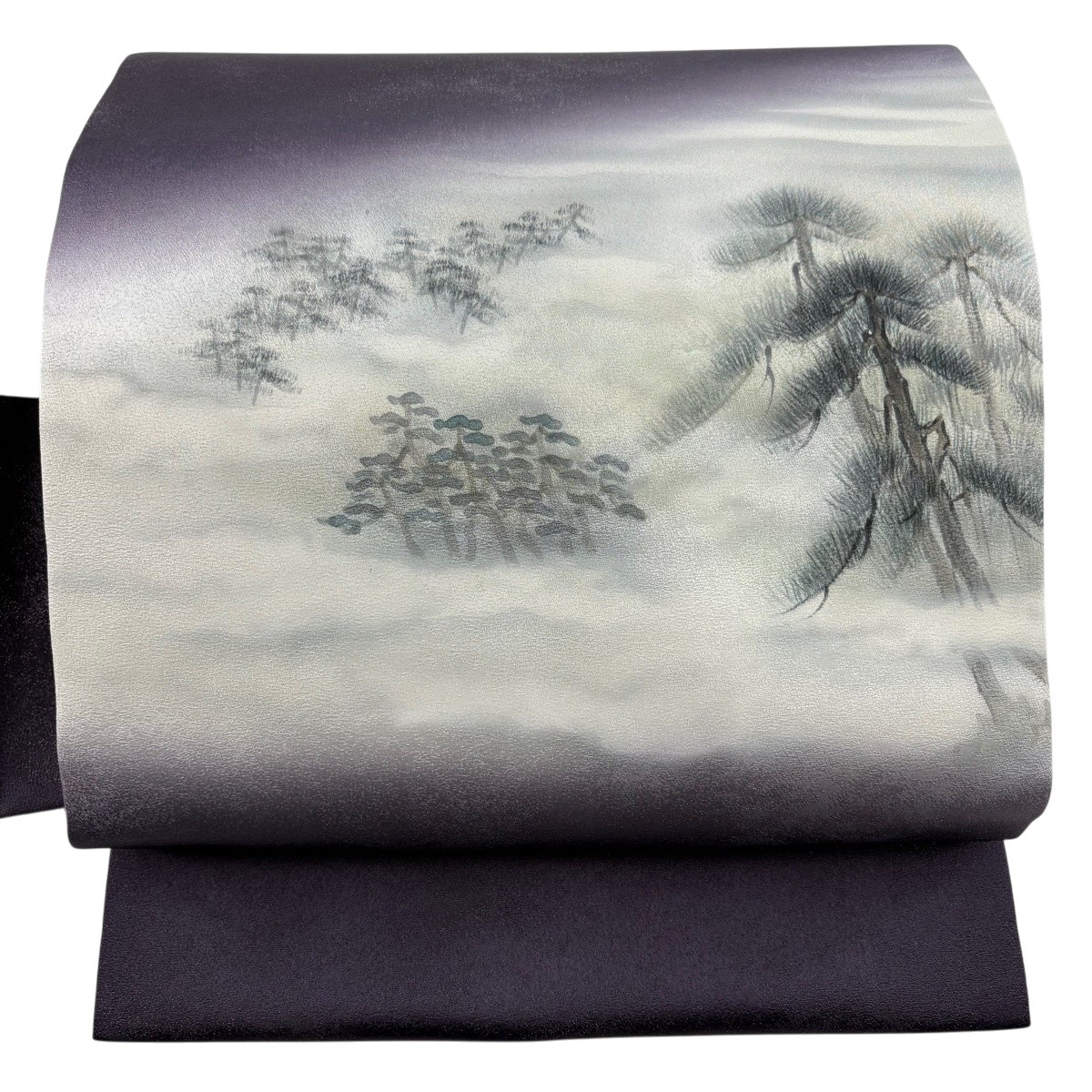 【美品】 名古屋帯 秀品 松 霞 銀糸 紫 正絹 【中古】