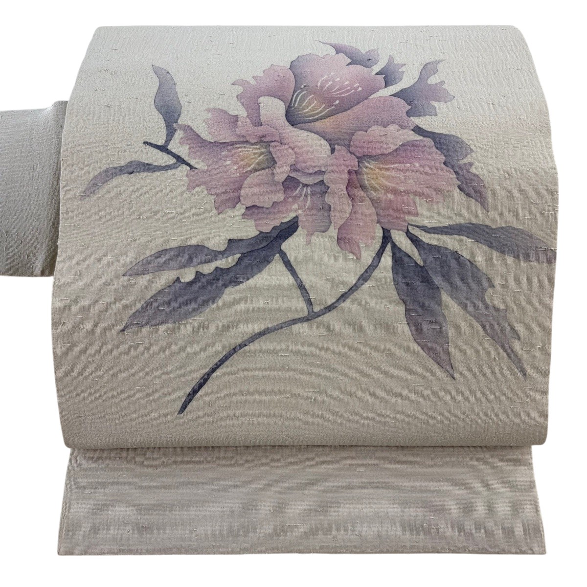 名古屋帯 秀品 顕花植物 灰茶 正絹 【中古】