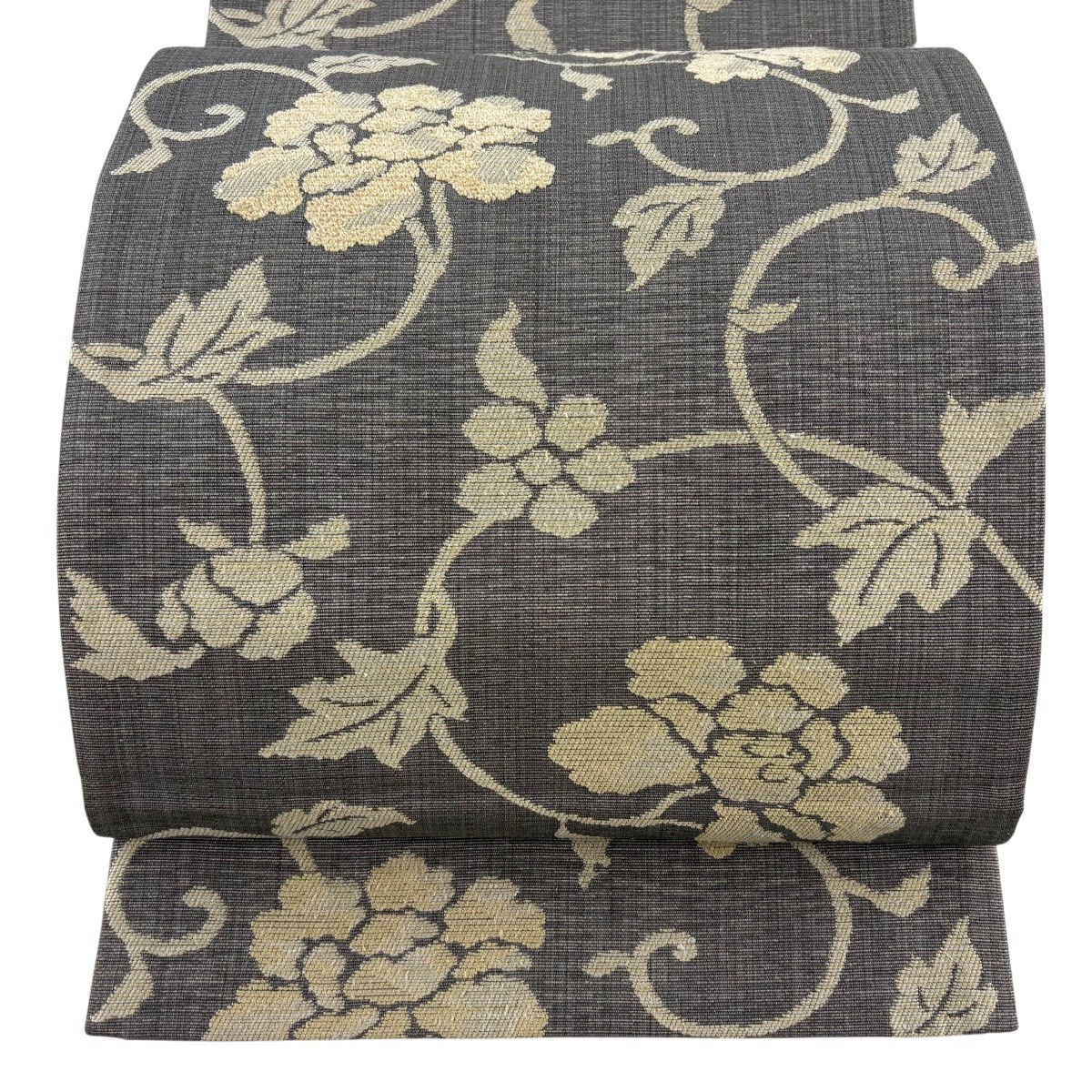 【美品】 袋名古屋帯 秀品 証紙あり 花唐草 薄墨色 正絹 【中古】