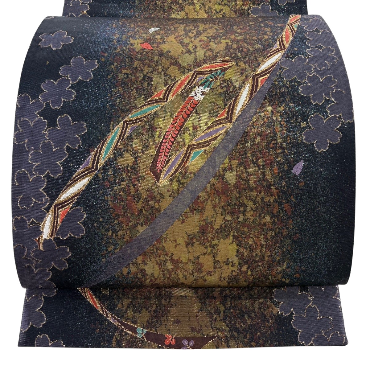 【美品】 袋帯 秀品 蔓帯 藤 現ナマ糸 箔 墨色 六通 正絹 【中古】