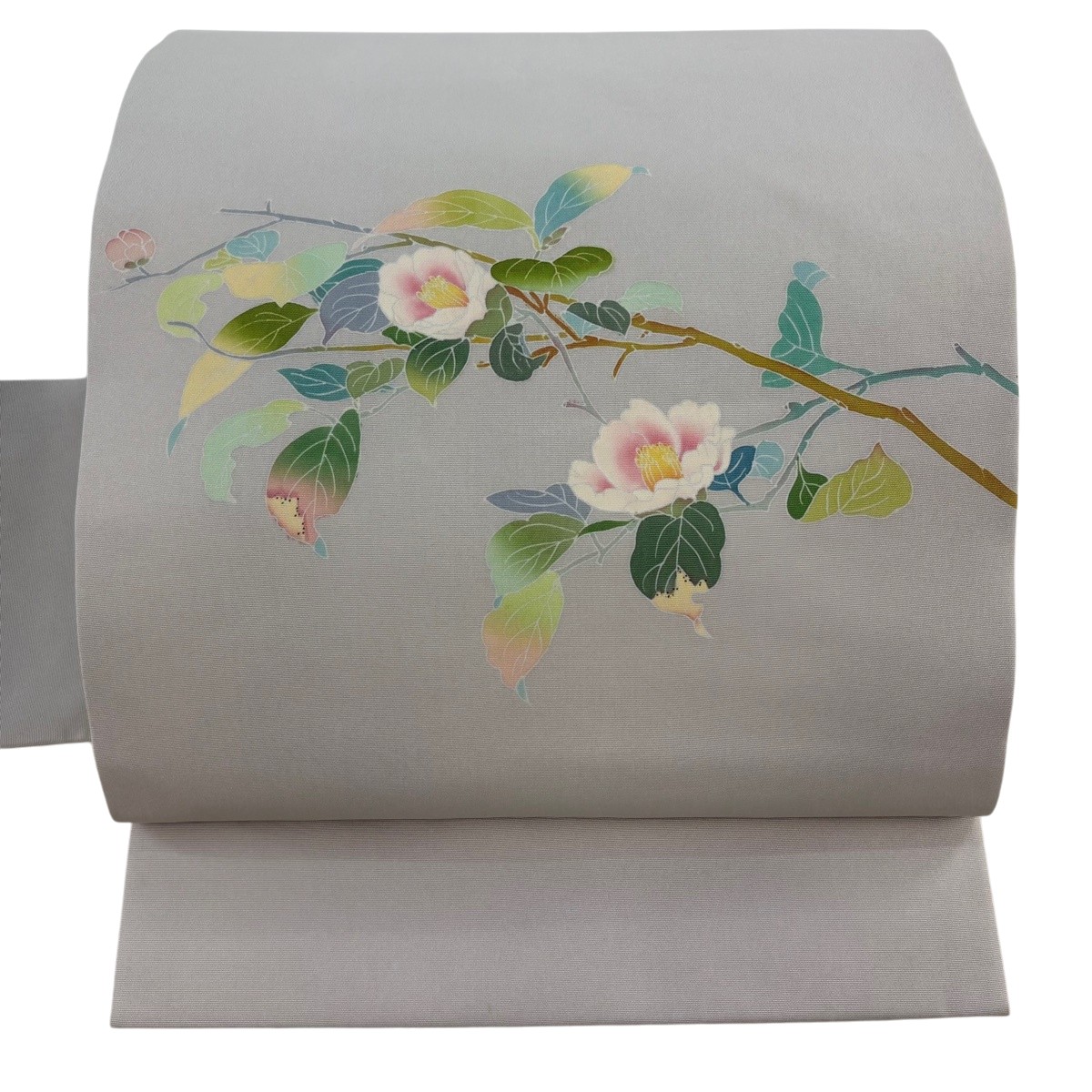 名古屋帯 秀品 名書きあり 枝花 薄墨色 正絹 【中古】