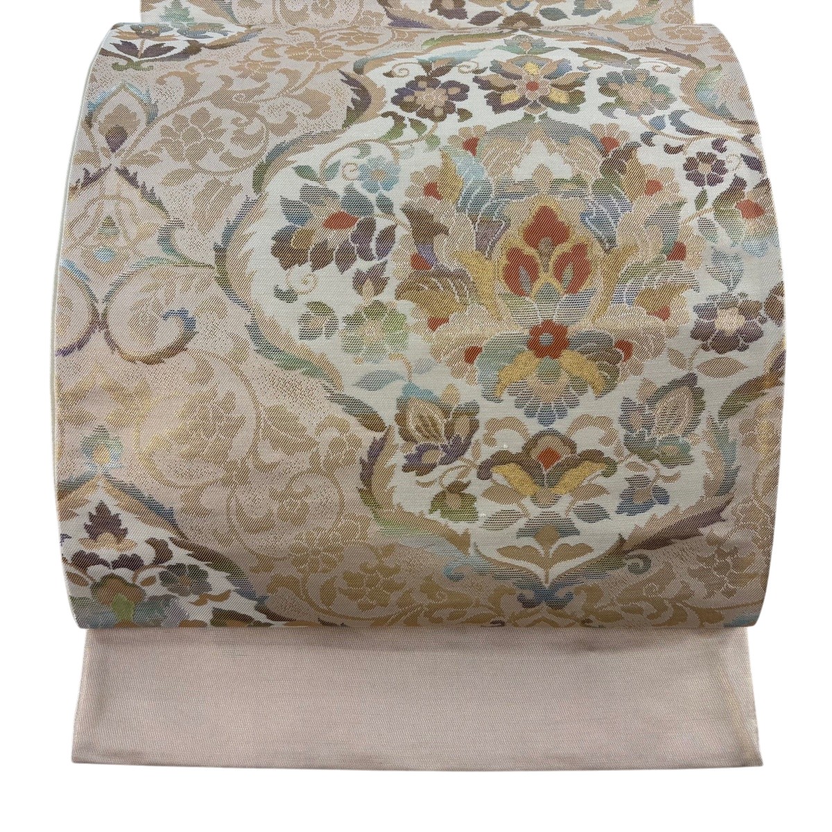 【美品】 袋帯 秀品 証紙あり 顕花植物 花唐草 箔 金糸 金色 六通 正絹 【中古】