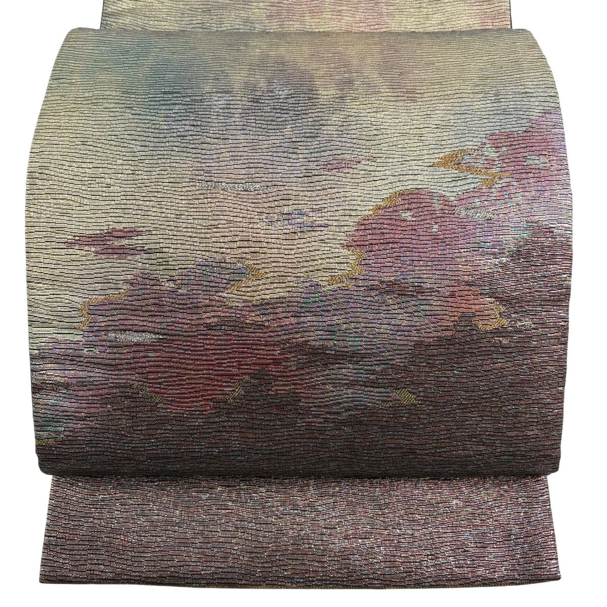 【美品】 袋帯 秀品 霞 幾何学学 金糸 箔 紫 お太鼓柄 正絹 【中古】
