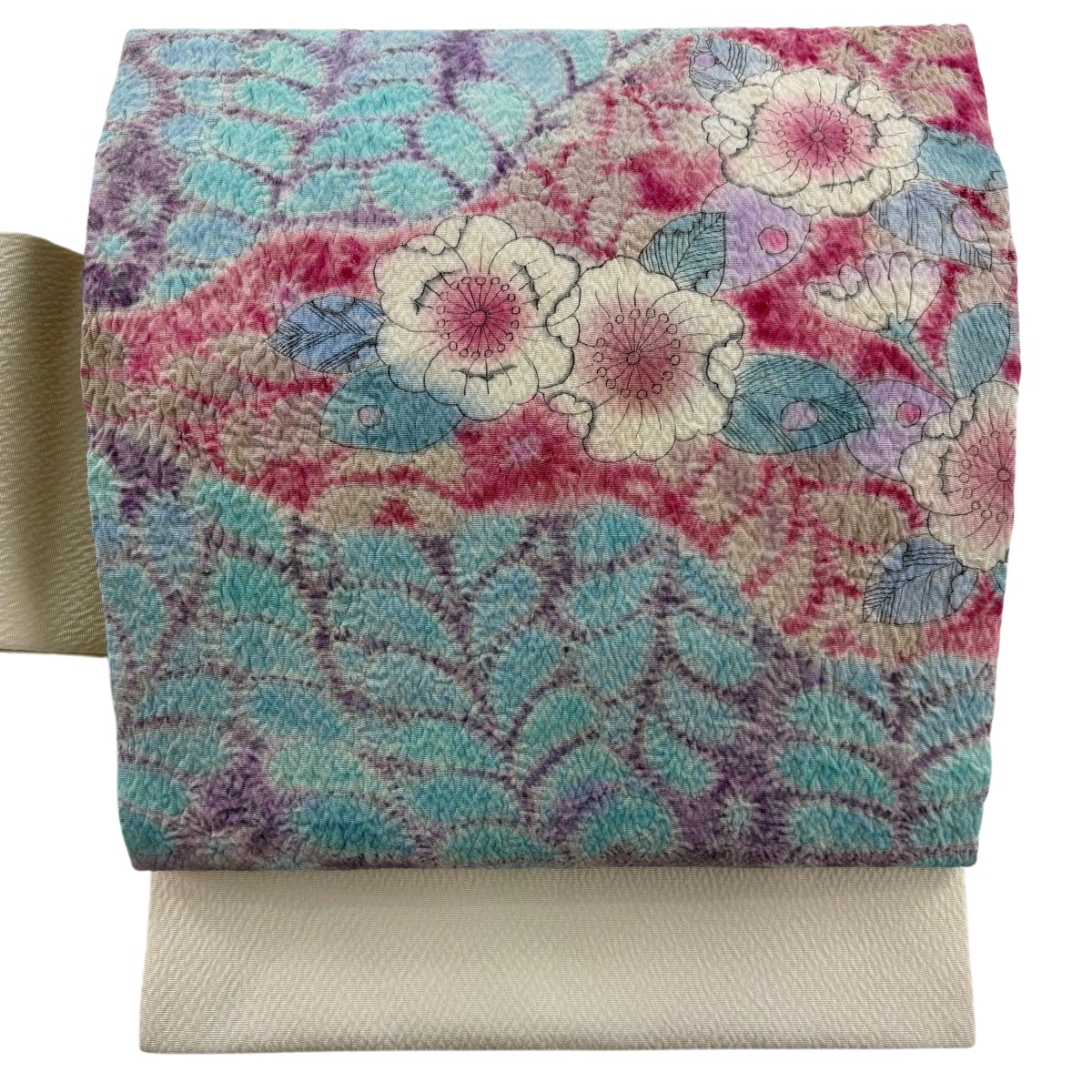【美品】 名古屋帯 神品 辻が花柄 ぼかし 白 正絹 【中古】