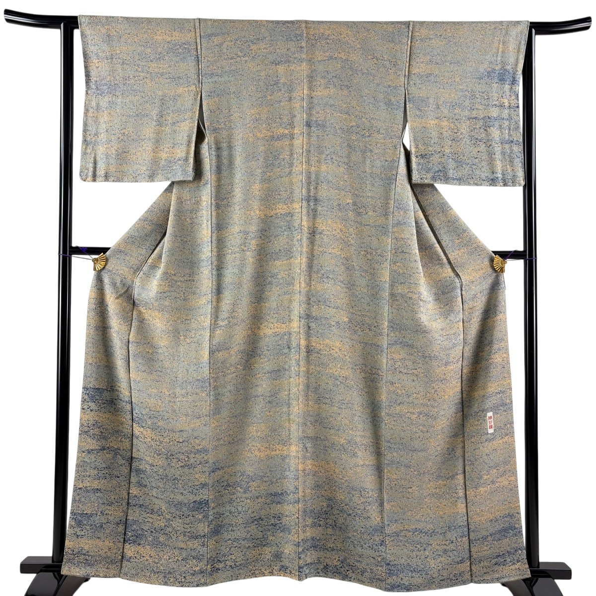 【美品】 付下げ 身の丈160珊 裄丈63.5珊 S 袷 霞 幾何学学飾りつけ 陶彩染 青薄墨色 正絹 秀品 【中古】