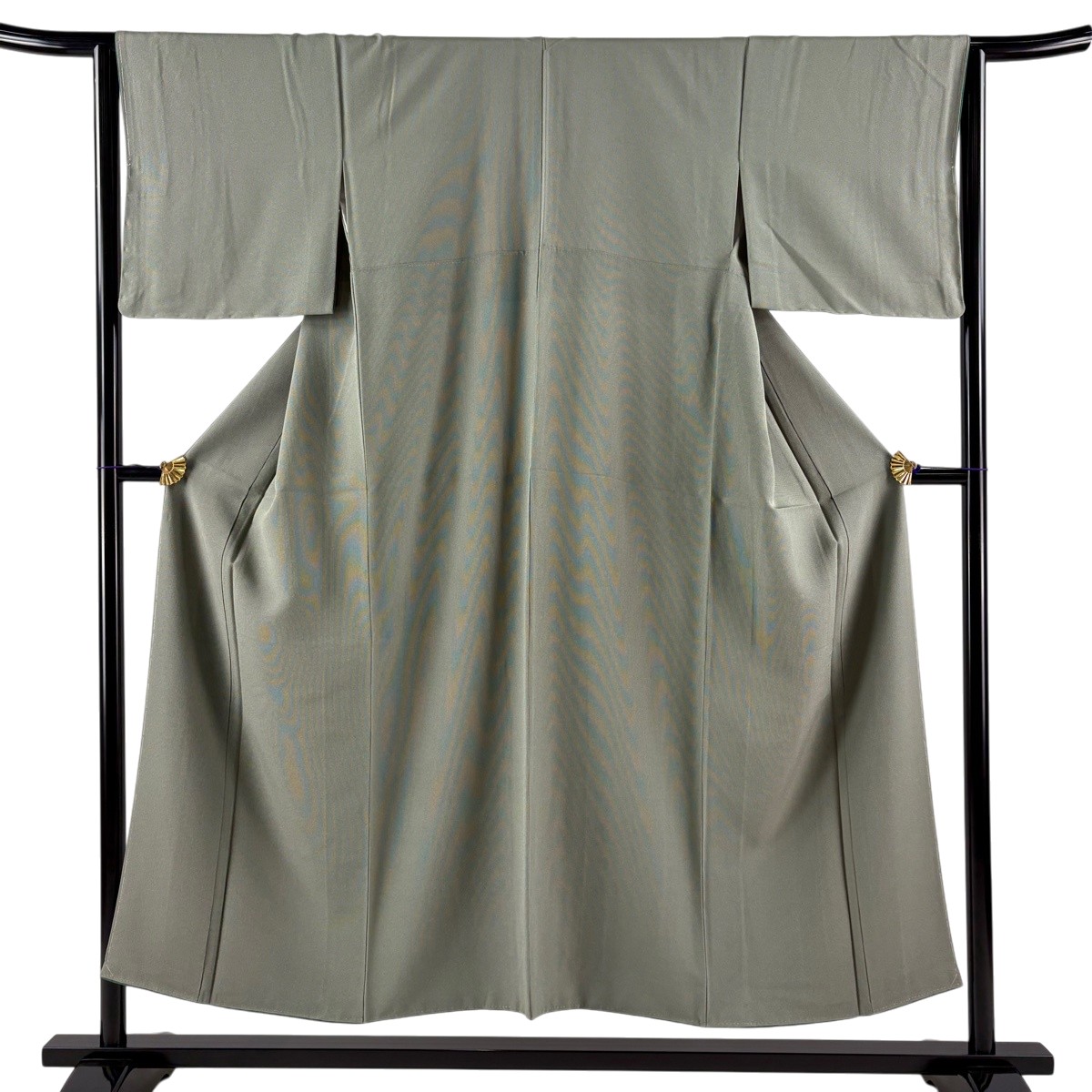 【美品】 日本の首都小紋 身の丈151.5珊 裄丈64.5珊 M 袷 万筋 灰緑 正絹 秀品 【中古】