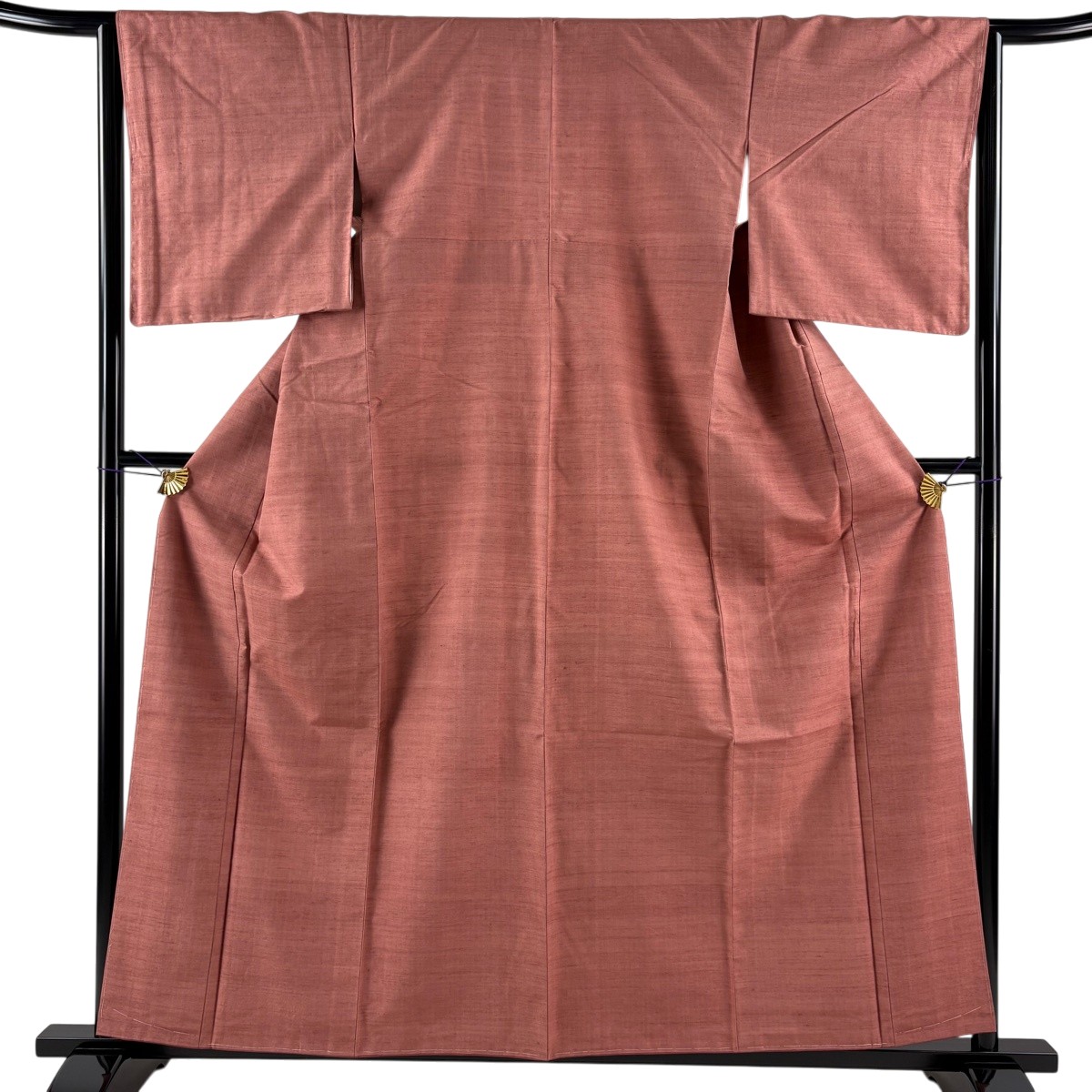 【美品】 紬 身の丈158.5珊 裄丈64.5珊 M 袷 証紙あり 薄アズキ 正絹 秀品 【中古】