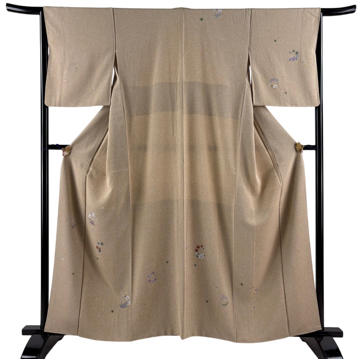【美品】 付下げ 身の丈160珊 裄丈65.5珊 M 袷 花丸文 花びら うす茶色色 正絹 秀品 【中古】