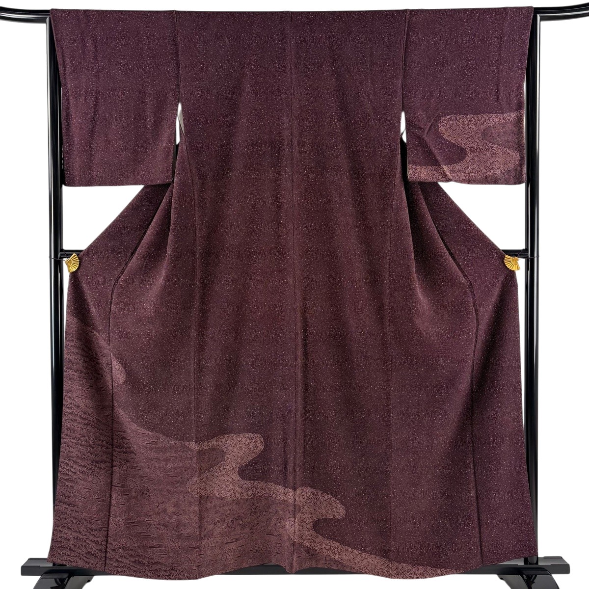 【美品】 付下げ 身の丈159珊 裄丈65珊 M 袷 鈴乃屋 菊 ヱ霞 茶紫 正絹 秀品 【中古】