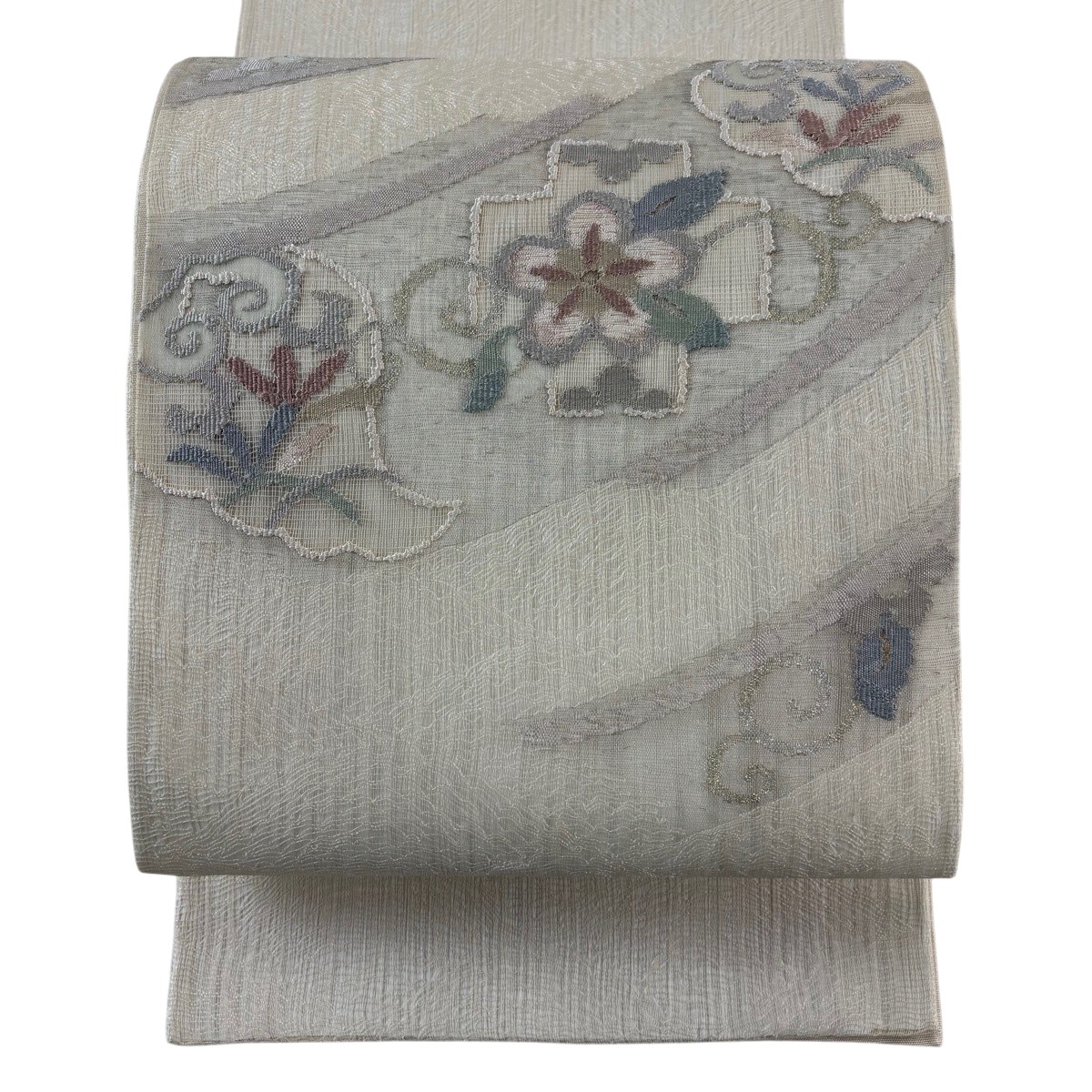 【美品】 袋帯 秀品 夏帯 顕花植物 花唐草 現ナマ糸 皮膚軟化剤 お太鼓柄 正絹 【中古】