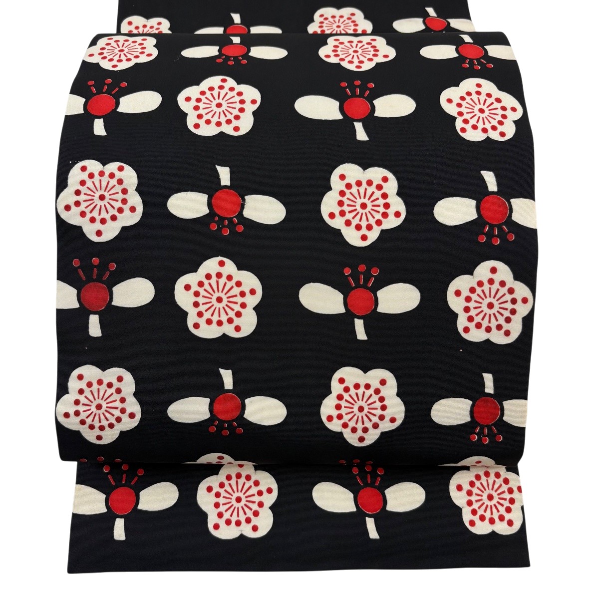 名古屋帯 秀品 梅 黒 正絹 【中古】