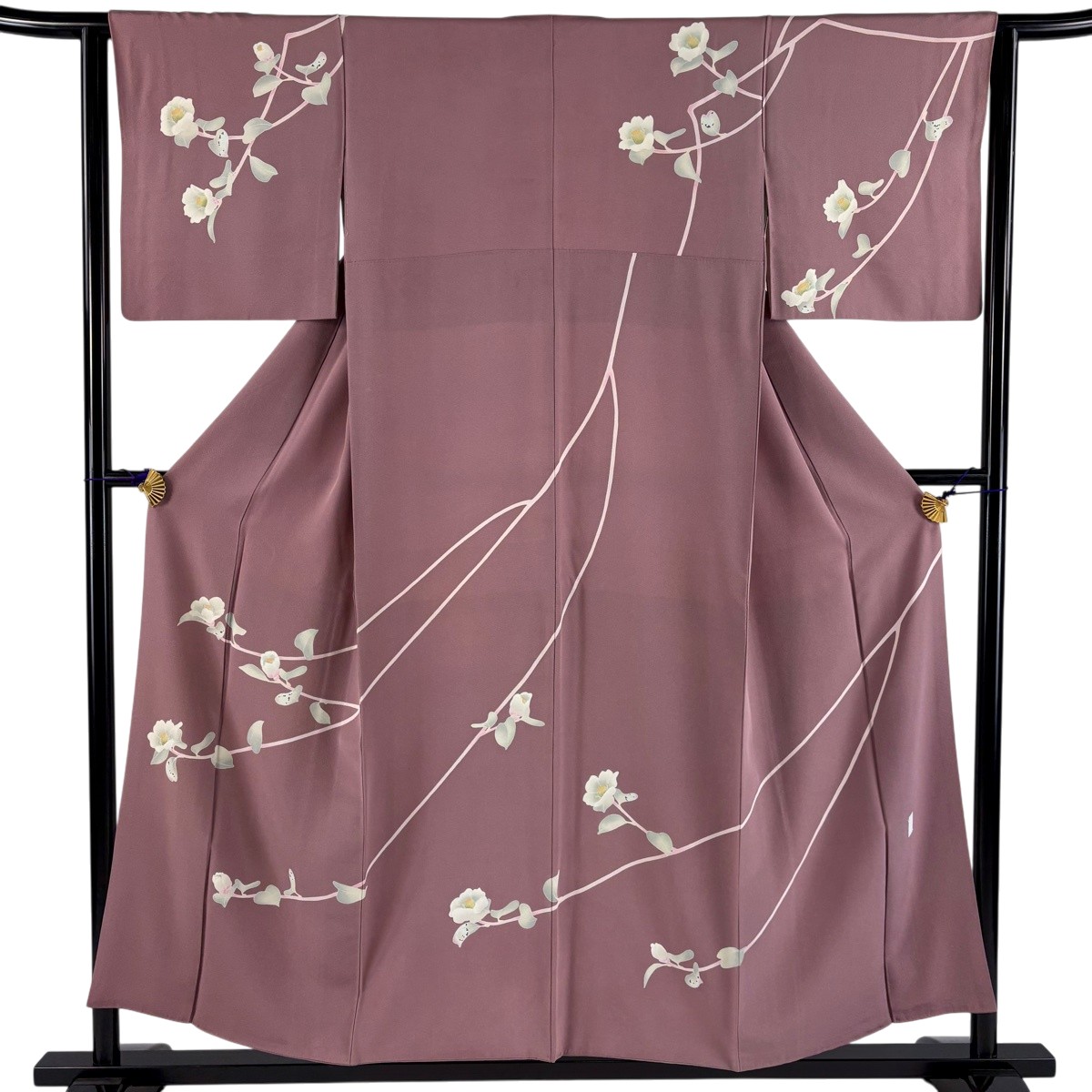 短い訪問着 身たけ155糎 裄丈62糎 S 袷 枝花 濃サクラ色 正絹 珠玉 【中古】