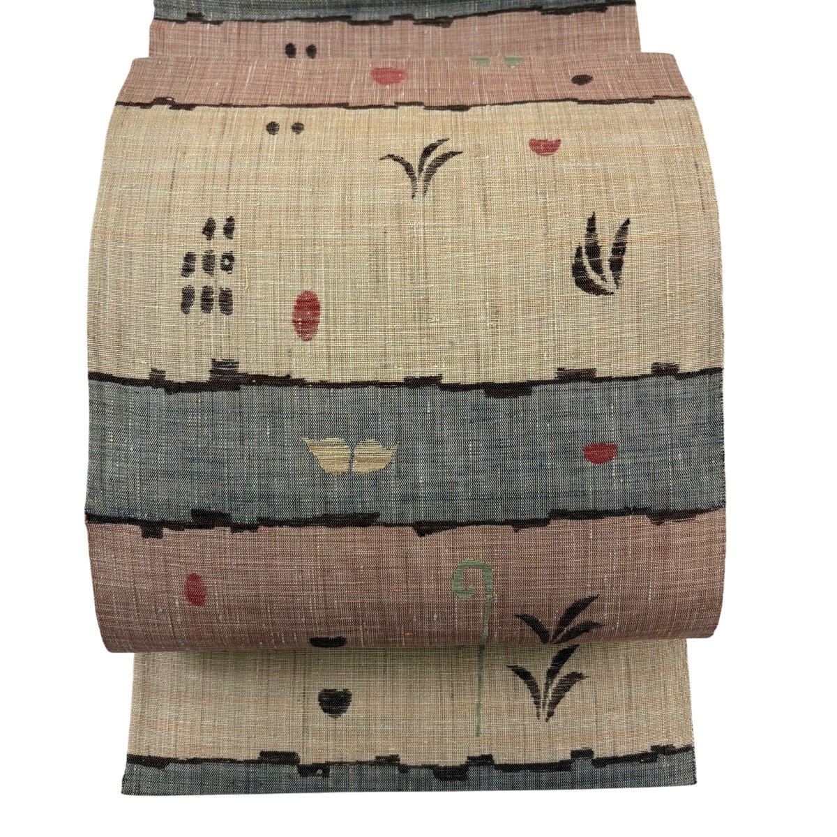 【美品】 名古屋帯 秀品 紬地 八寸名古屋帯 松葉仕立てもの 葉柄 段縞飾りつけ うす茶色色 正絹 【中古】