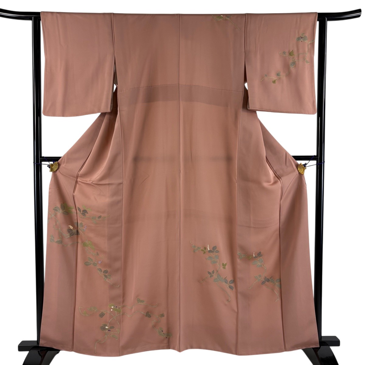 【美品】 付下げ 身の丈160珊 裄丈62珊 S 袷 顕花植物 金糸 金彩 さくら色ベージュ 正絹 秀品 【中古】