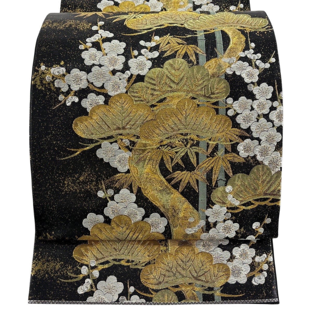 【美品】 袋帯 秀品 松竹梅 唐織 箔 黒 六通 正絹 【中古】