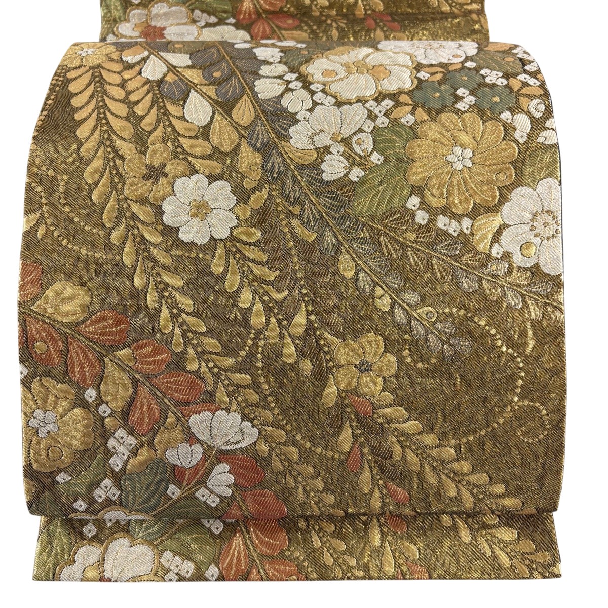 【美品】 袋帯 名曲 辻が花柄 箔 金色 六通 正絹 【中古】