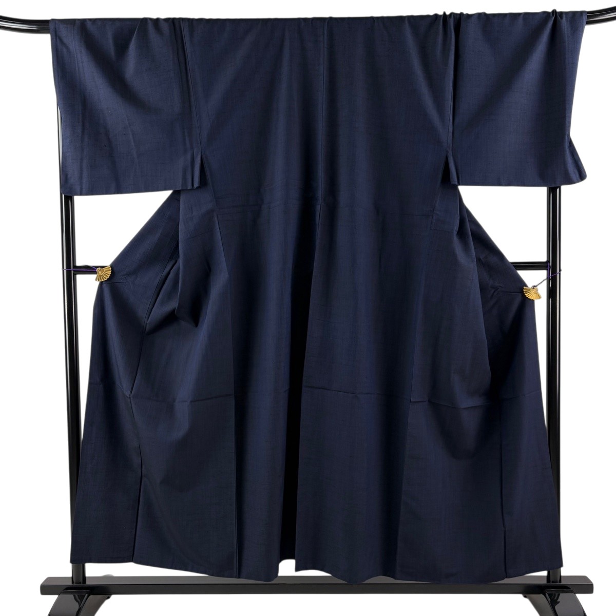【美品】 男お召しもの 身たけ154.5糎 裄丈75.5糎 L 袷 紬 縞 濃紺色 正絹 秀品 【中古】
