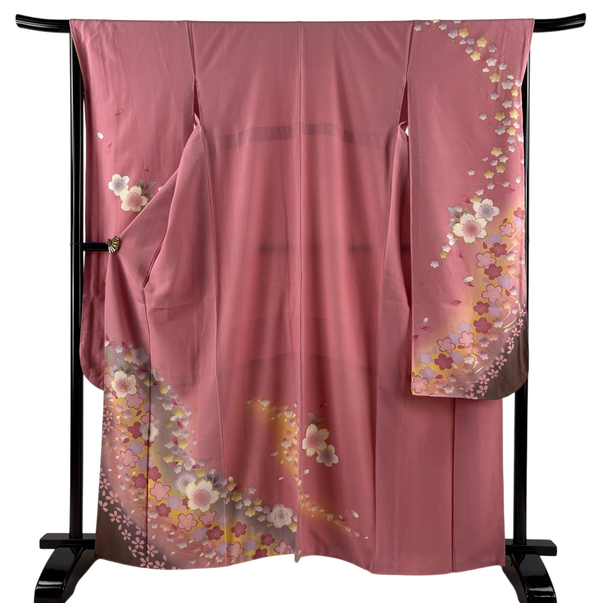 振袖 身たけ164糎 裄丈67.5糎 L 袷 桜 梅 箔 金彩 サクラ色 正絹 秀品 【中古】