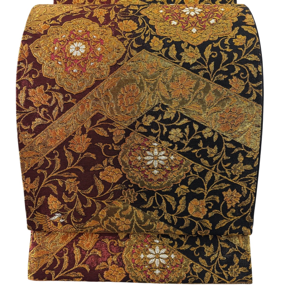 【美品】 袋帯 秀品 華文 花鳥 箔 金糸 黒 六通 正絹 【中古】