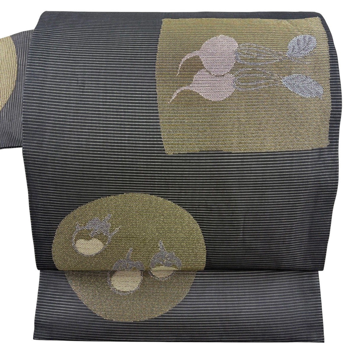 名古屋帯 秀品 夏帯 絽 蕪 茄 金糸 銀糸 黒灰 正絹 【中古】