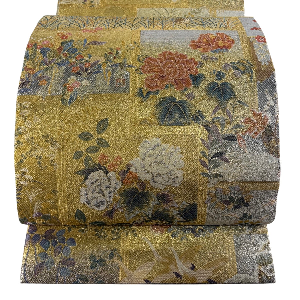 【美品】 袋帯 逸品 リバーシブル 手先四通り 金色 お太鼓柄 正絹 【中古】 msp30｜バイセル 店