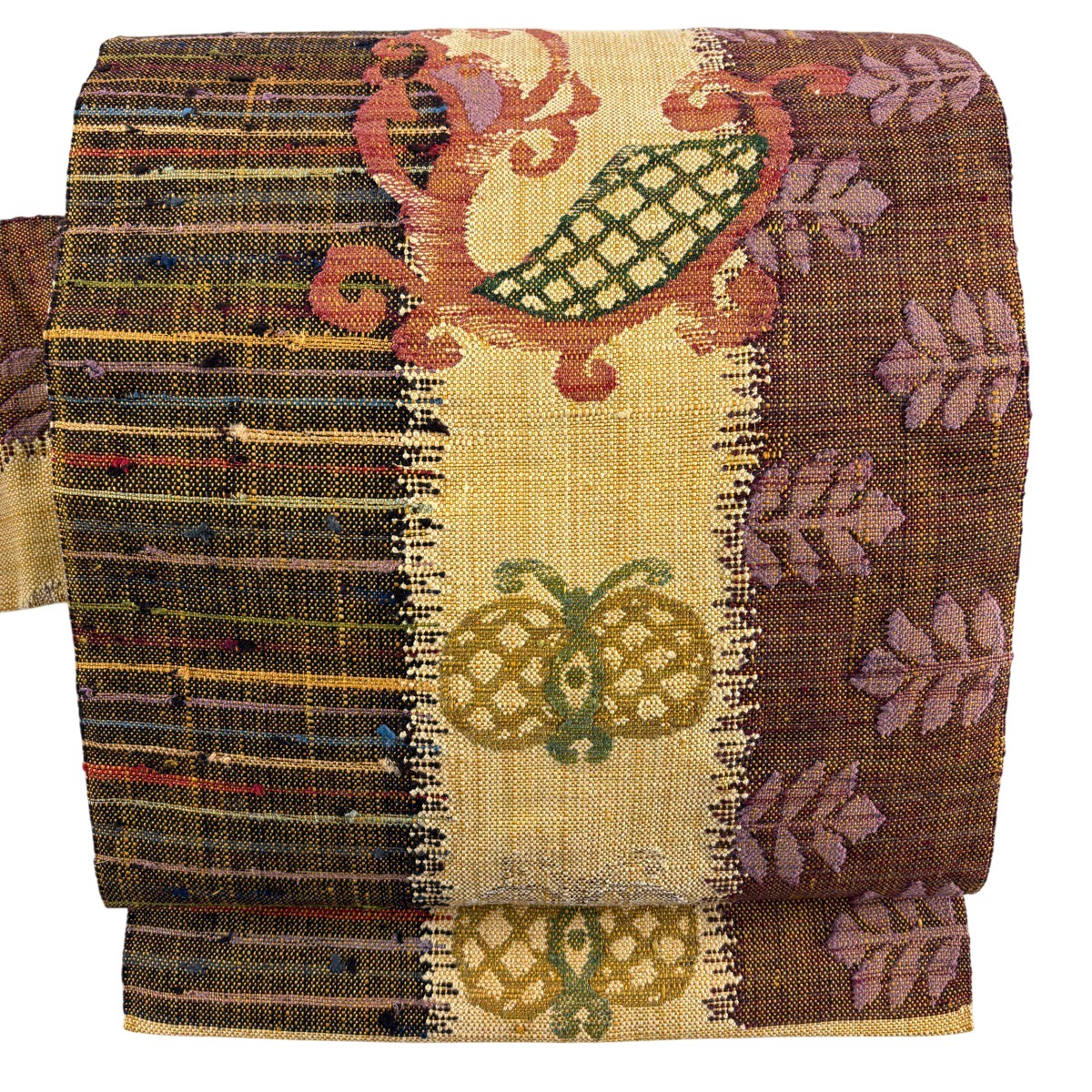 【美品】 名古屋帯 秀品 関西仕立て 八寸名古屋帯 蝶 縞 茶色 正絹 【中古】|バイセル 店
