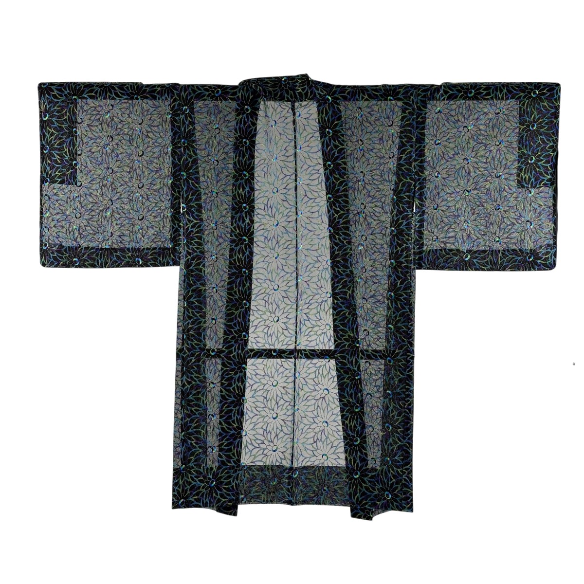 【美品】 羽織 身丈103cm 裄丈65cm M 紗 花 黒 正絹 逸品 【中古】 msp30｜バイセル 店