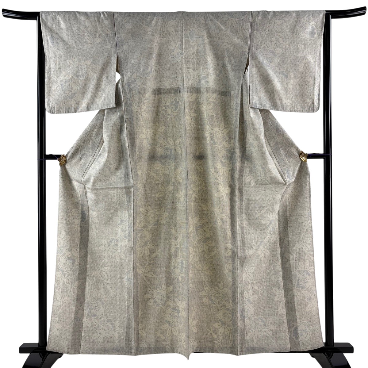 紬 身丈160.5cm 裄丈64cm M 単衣 バラ クリーム 正絹 逸品 【中古】 msp30|バイセル 店