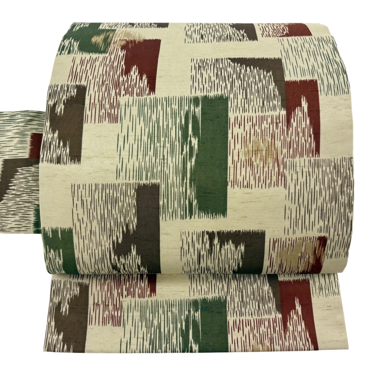 【美品】 名古屋帯 逸品 牛首紬地 幾何学模様 ベージュ 正絹 【中古】｜バイセル 店