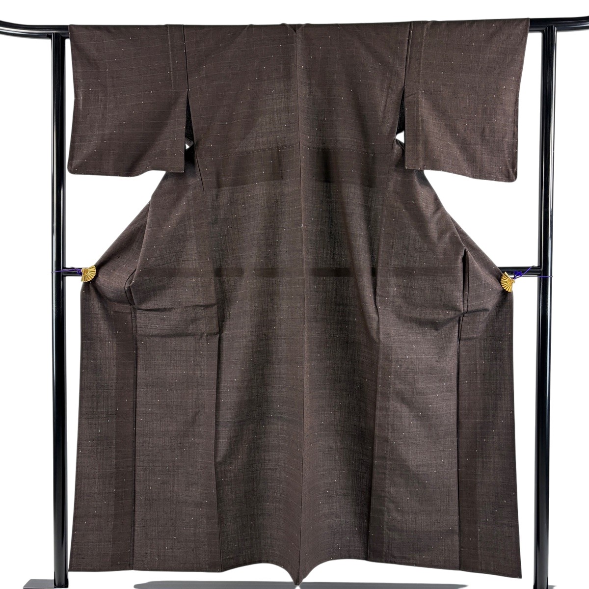 【美品】 結城紬 身丈153cm 裄丈61cm S 単衣 はたおり娘 証紙あり 格子 茶紫 正絹 逸品 【中古】 msp30｜バイセル 店