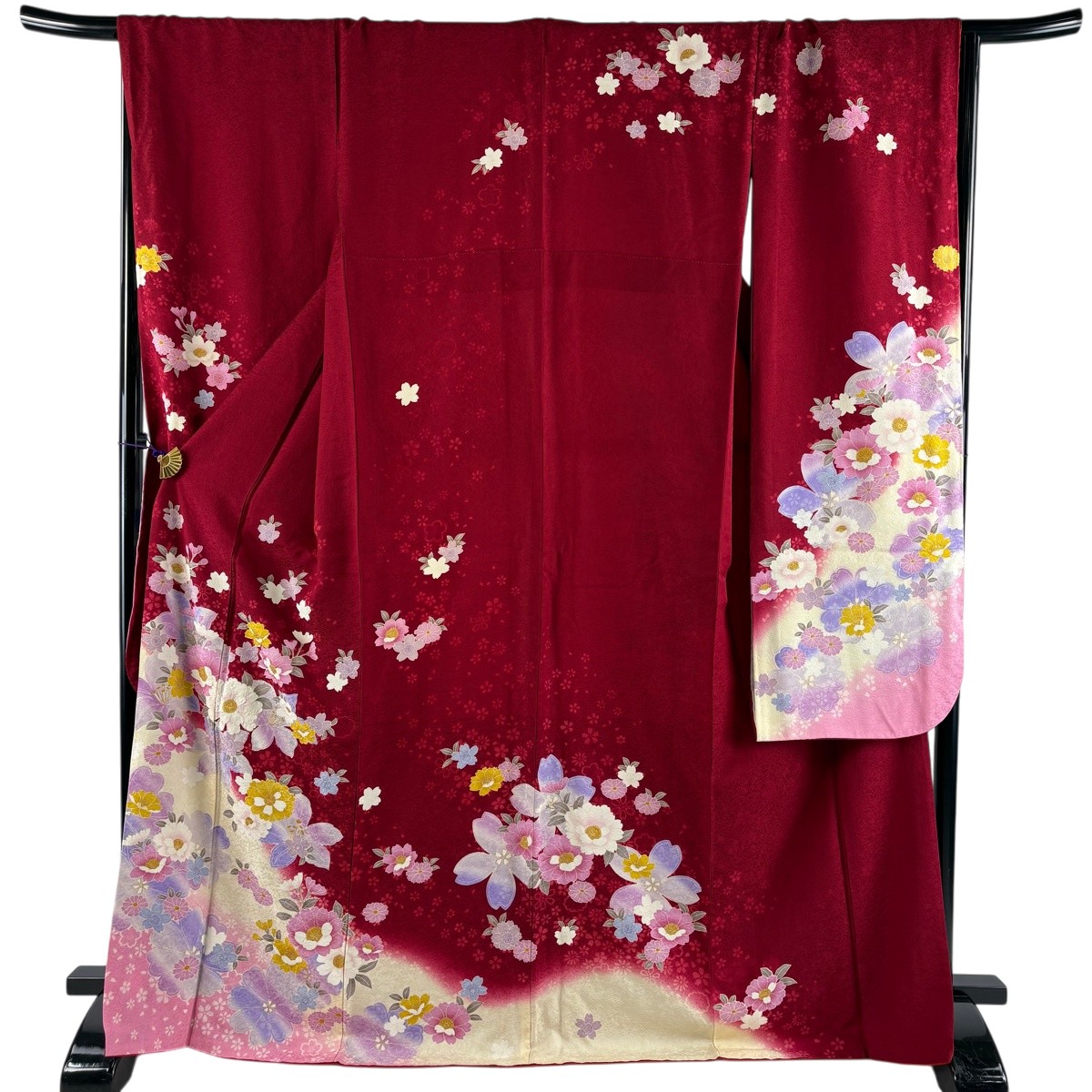 振袖 身丈169.5cm 裄丈68.5cm L 袷 桜 草花 金彩 染め分け 赤 正絹 名品 【中古】 msp50｜バイセル 店