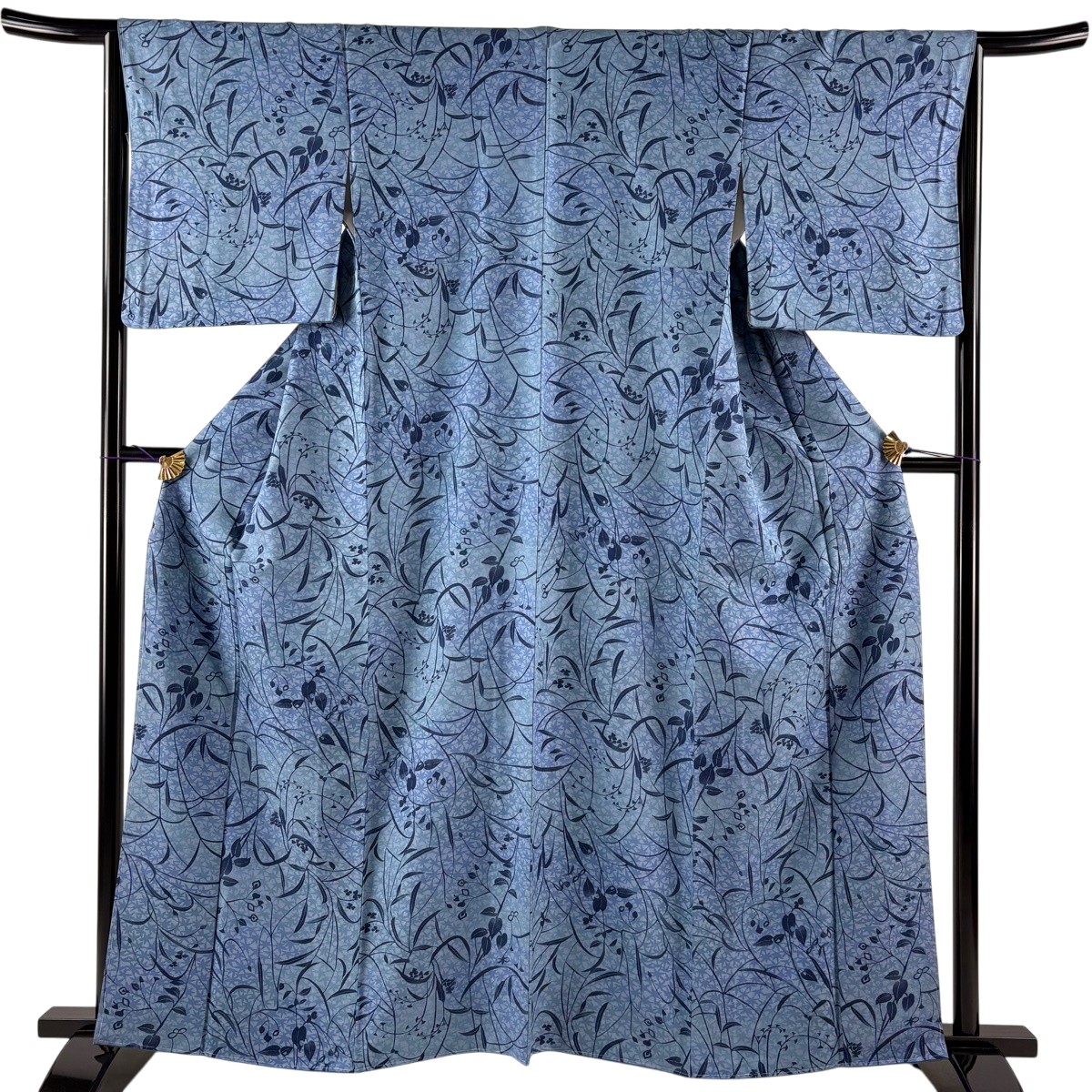 小紋 身丈161cm 裄丈65cm M 袷 草花 藍色 正絹 名品 【中古】 msp30｜バイセル 店 9,470円