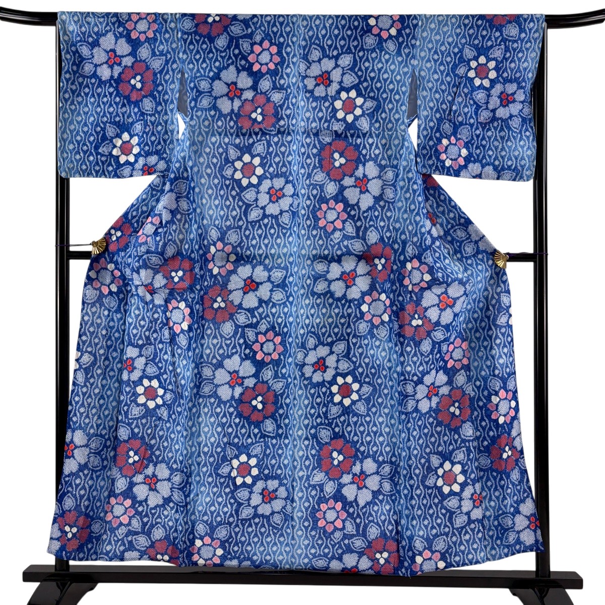 浴衣 身丈157.5cm 裄丈65cm M 絞り浴衣 草花 立涌 青 綿 名品 【中古】 msp30|バイセル 店