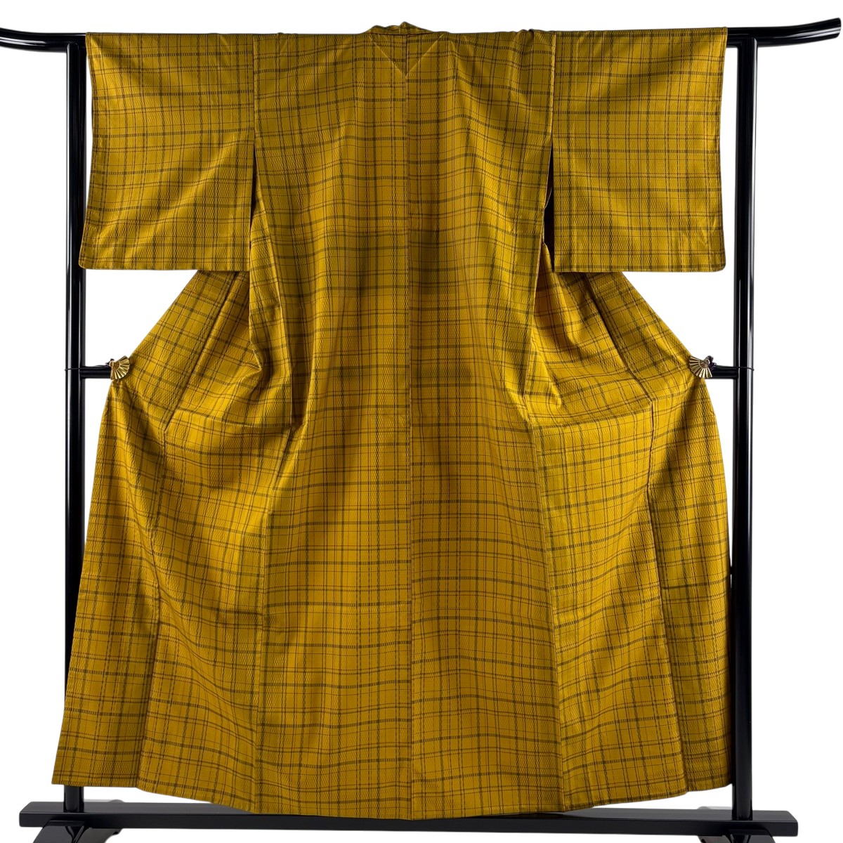 【美品】 紬 身丈157.5cm 裄丈63.5cm S 単衣 格子 黄土色 正絹 名品 【中古】 msp30｜バイセル 店 11,292円
