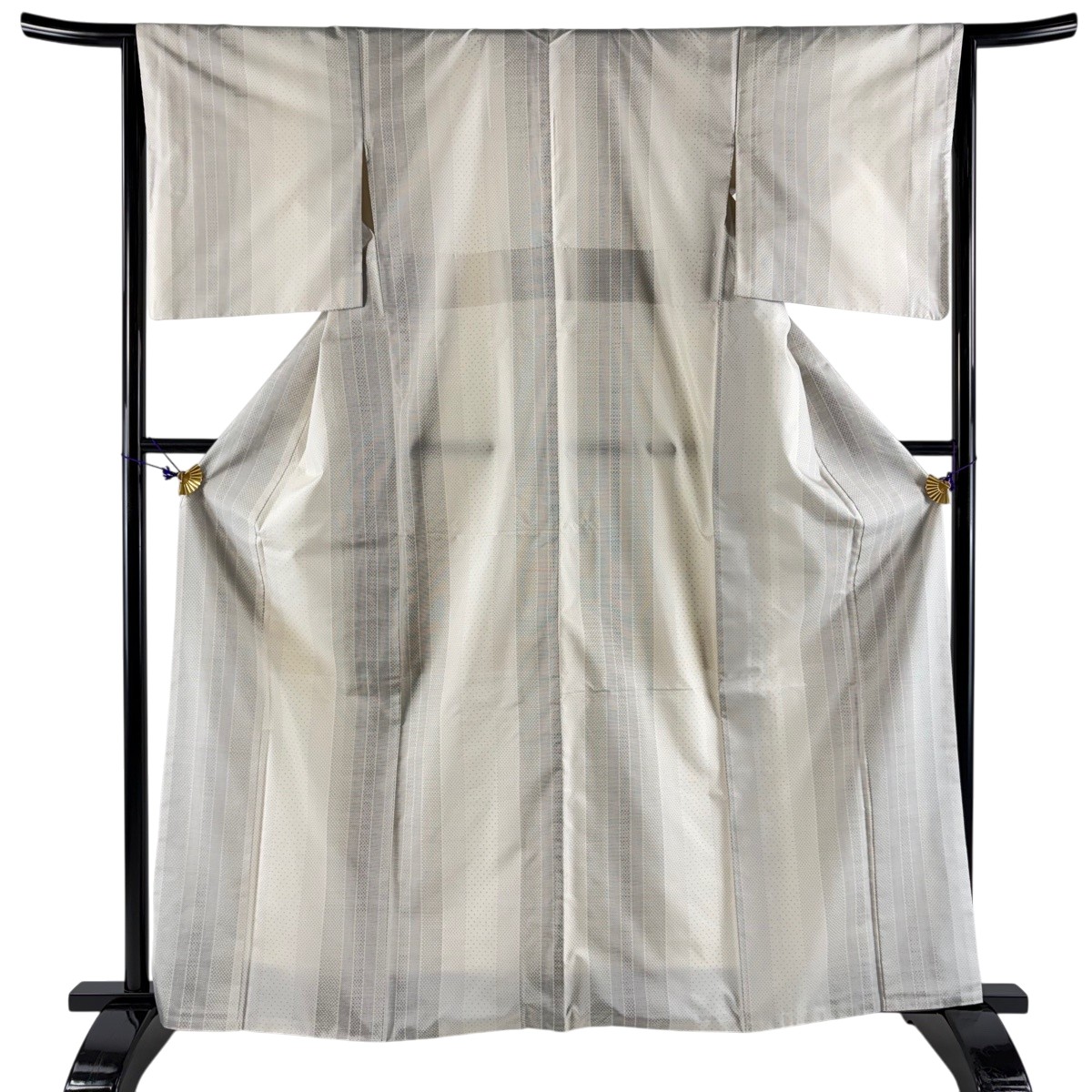 紬 身丈163cm 裄丈64.5cm M 袷 縦縞 絣柄 クリーム 正絹 名品 【中古】 msp30|バイセル 店