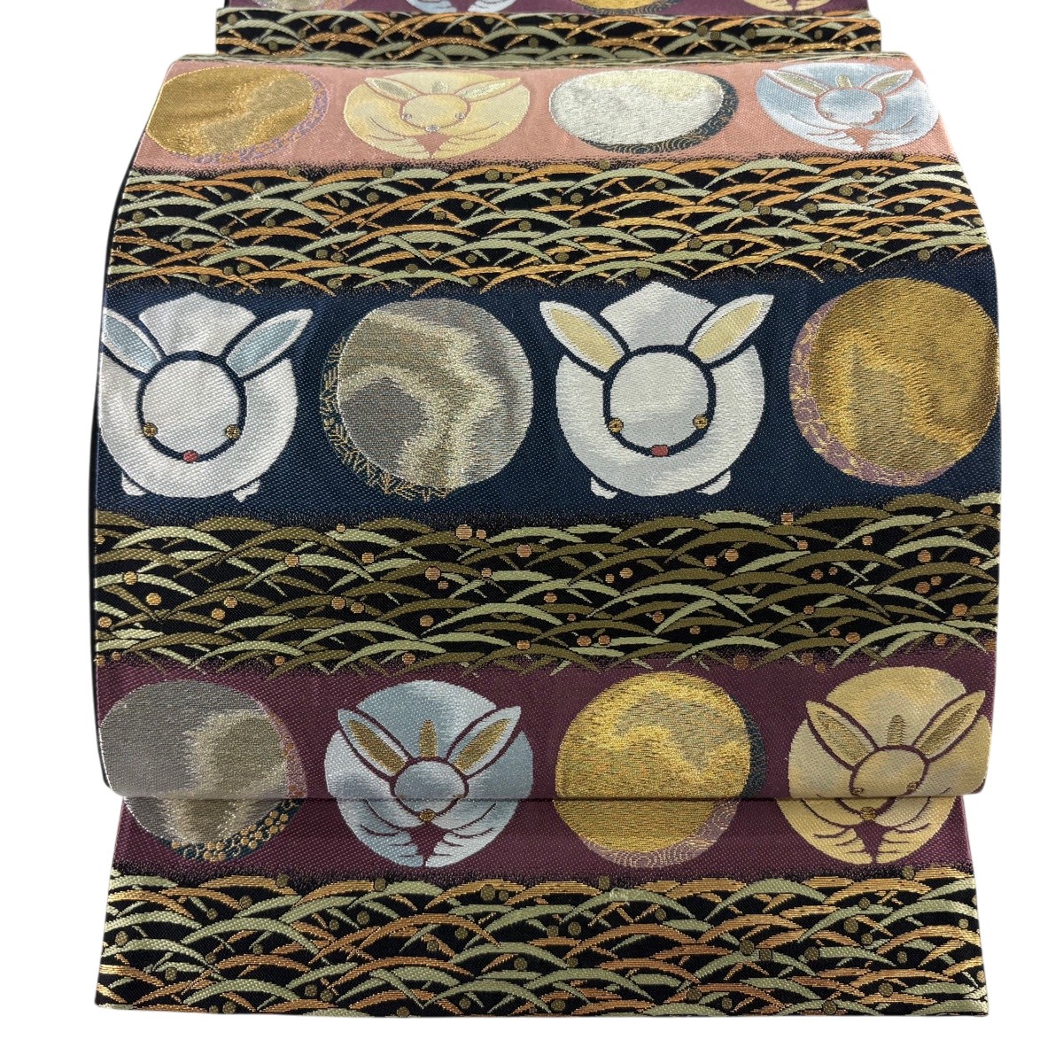 【美品】 袋帯 逸品 うさぎ 露芝 金糸 黒 六通 正絹 【中古】 msp29|バイセル 店