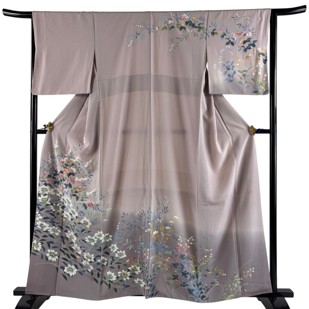 【美品】 訪問着 身丈159cm 裄丈64cm M 袷 落款あり 枝花 ぼかし 灰紫 正絹 秀品 【中古】｜バイセル 店