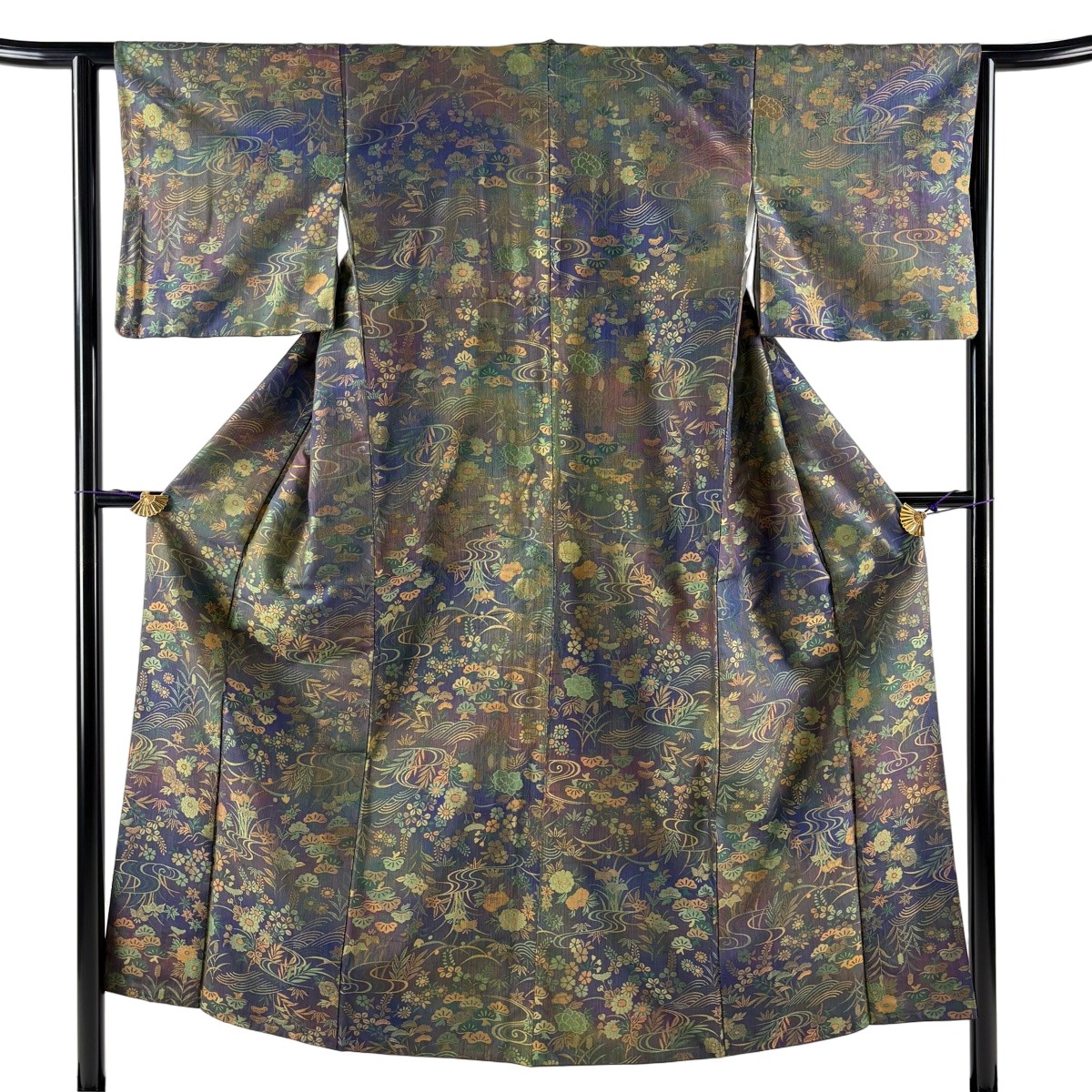 【美品】 お召 身丈151.5cm 裄丈62cm S 袷 草花 流水 青紫 正絹 逸品 【中古】 msp29｜バイセル 店