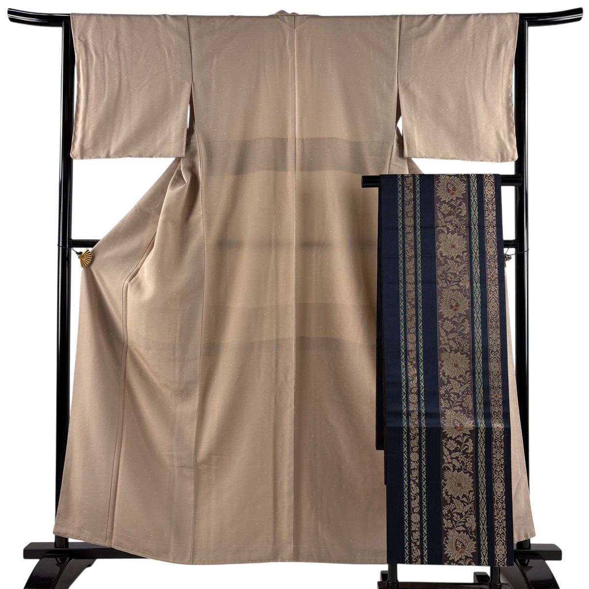 【美品】 小紋 身丈160cm 裄丈65cm M 袷 名古屋帯セット 幾何学 薄小豆 正絹 秀品 【中古】 msp30|バイセル 店