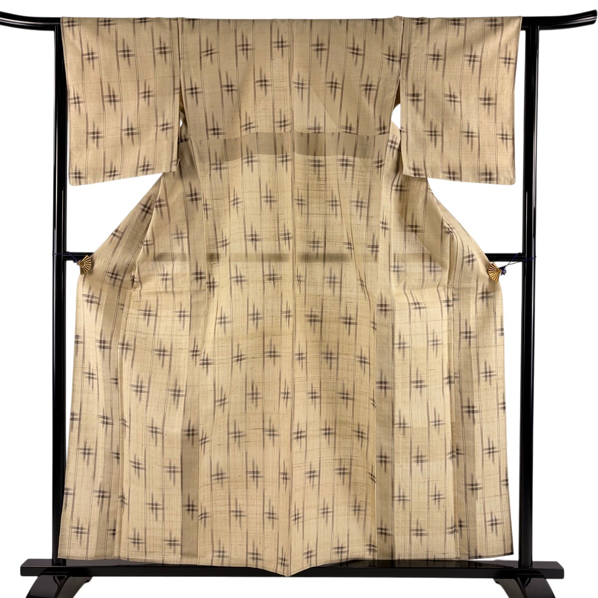 【美品】 紬 身丈159cm 裄丈64cm M 単衣 井桁絣 縦縞 薄茶色 正絹 名品 【中古】 msp30｜バイセル 店