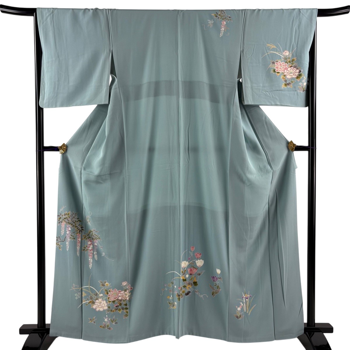 訪問着 身丈161.5cm 裄丈66cm M 袷 藤 牡丹 水色 正絹 秀品 【中古】｜バイセル 店