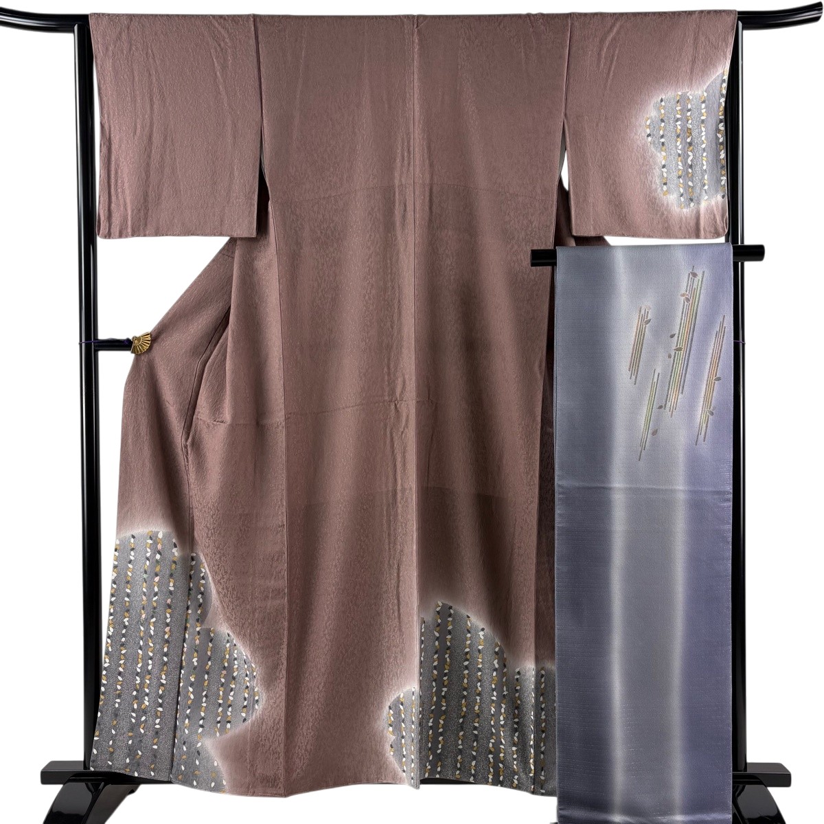 【美品】 付下げ 身丈160cm 裄丈64.5cm M 袷 袋帯セット 林淳一 落款あり 桜 花びら 金糸 刺繍 小豆色 正絹 秀品 【中古】 msp30|バイセル 店