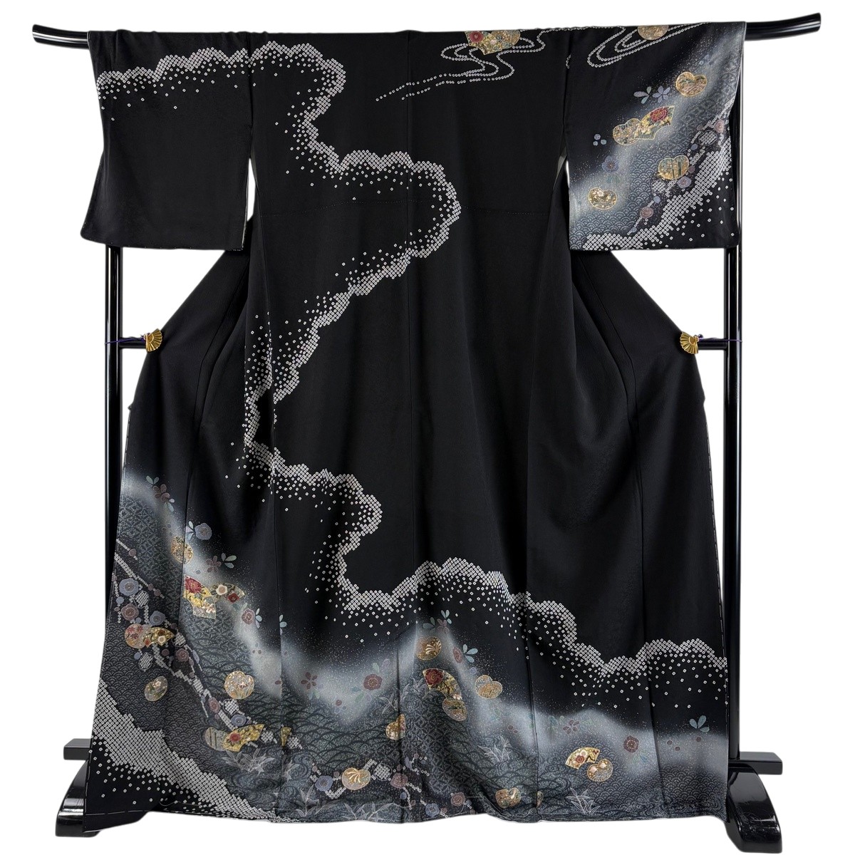 訪問着 身丈169.5cm 裄丈70cm L 袷 扇面 梅 金彩 染め分け 黒 正絹 名品 【中古】 msp30｜バイセル 店 10,002円