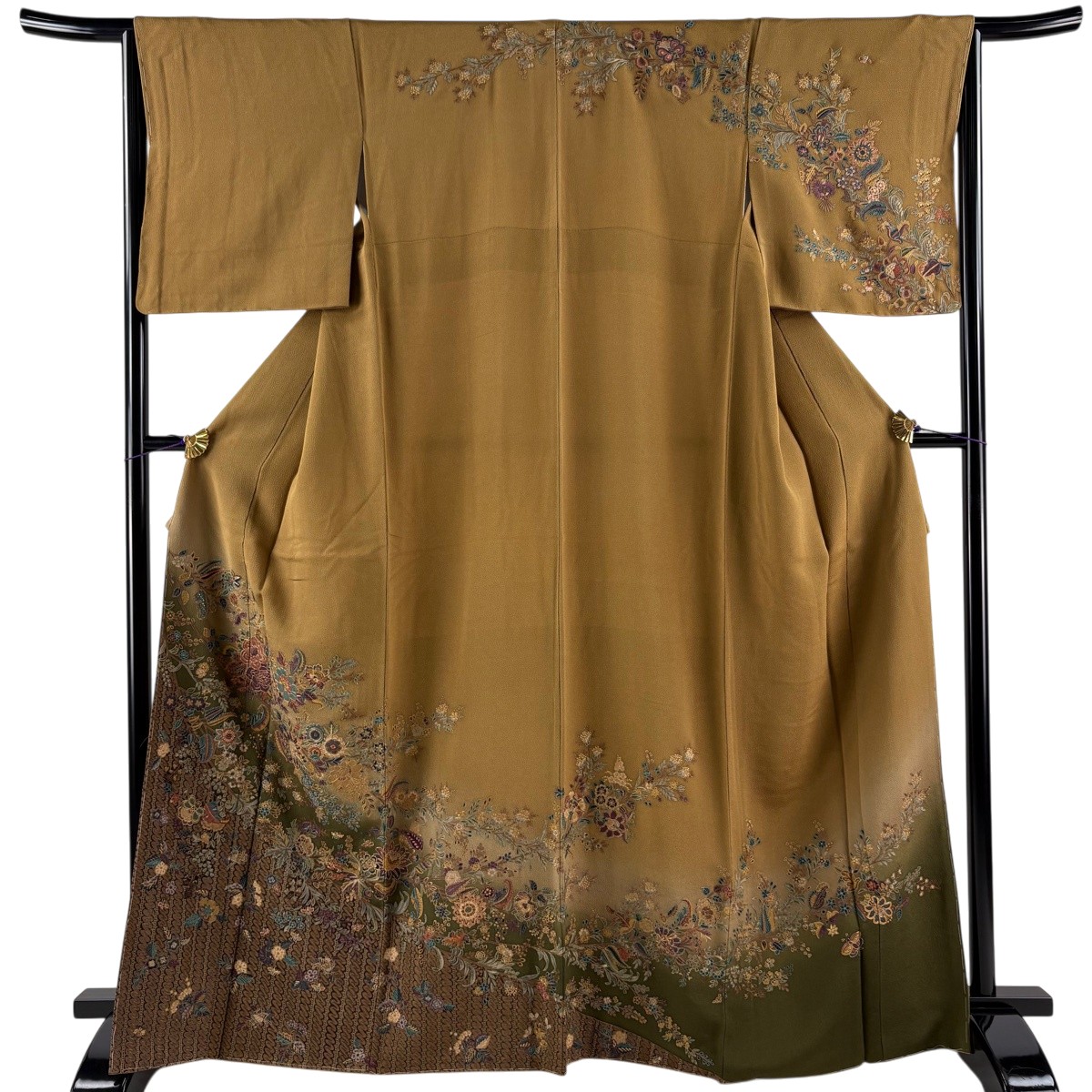 【美品】 訪問着 身丈167cm 裄丈65cm M 袷 草花 蝶 刺繍 箔 茶色 正絹 逸品 【中古】 msp29｜バイセル 店