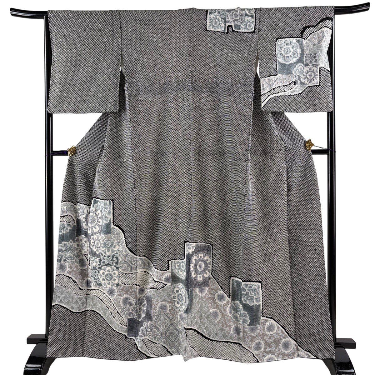 訪問着 身丈163.5cm 裄丈66cm M 袷 色紙 華文 絞り 黒 正絹 逸品 【中古】 msp29|バイセル 店