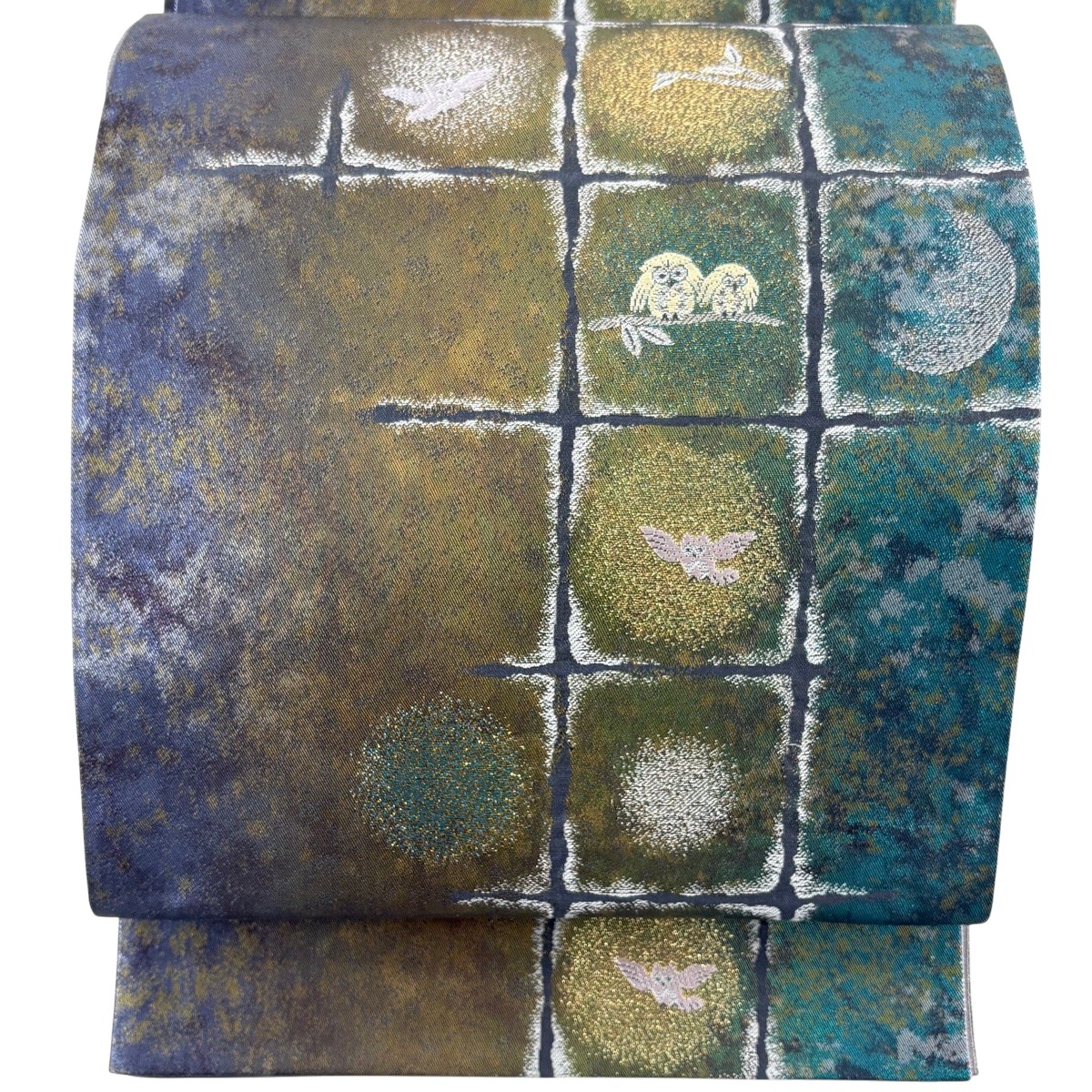 【美品】 袋帯 逸品 新小石丸 箔錦 ふくろう 変わり市松 金色 六通 正絹 【中古】 msp29｜バイセル 店