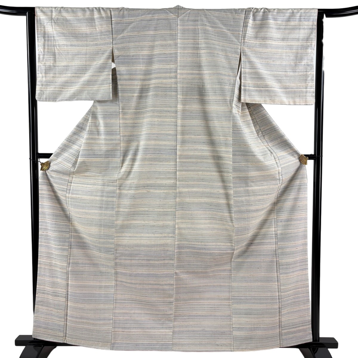 紬 身丈163cm 裄丈63cm S 袷 横縞 灰色 正絹 逸品 【中古】｜バイセル 店