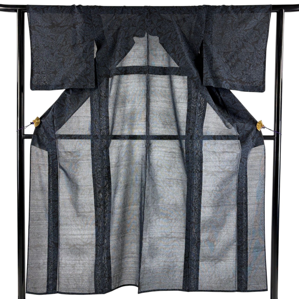 【美品】 紬 身丈154.5cm 裄丈62.5cm S 薄物 夏紬 草花 濃紺 正絹 秀品 【中古】 msp30｜バイセル 店
